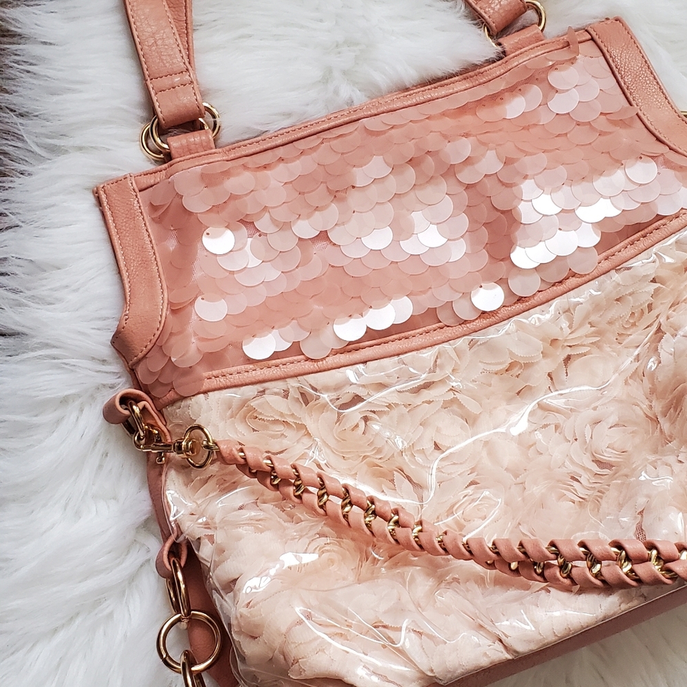 Melie blush pink floral sequined handbag